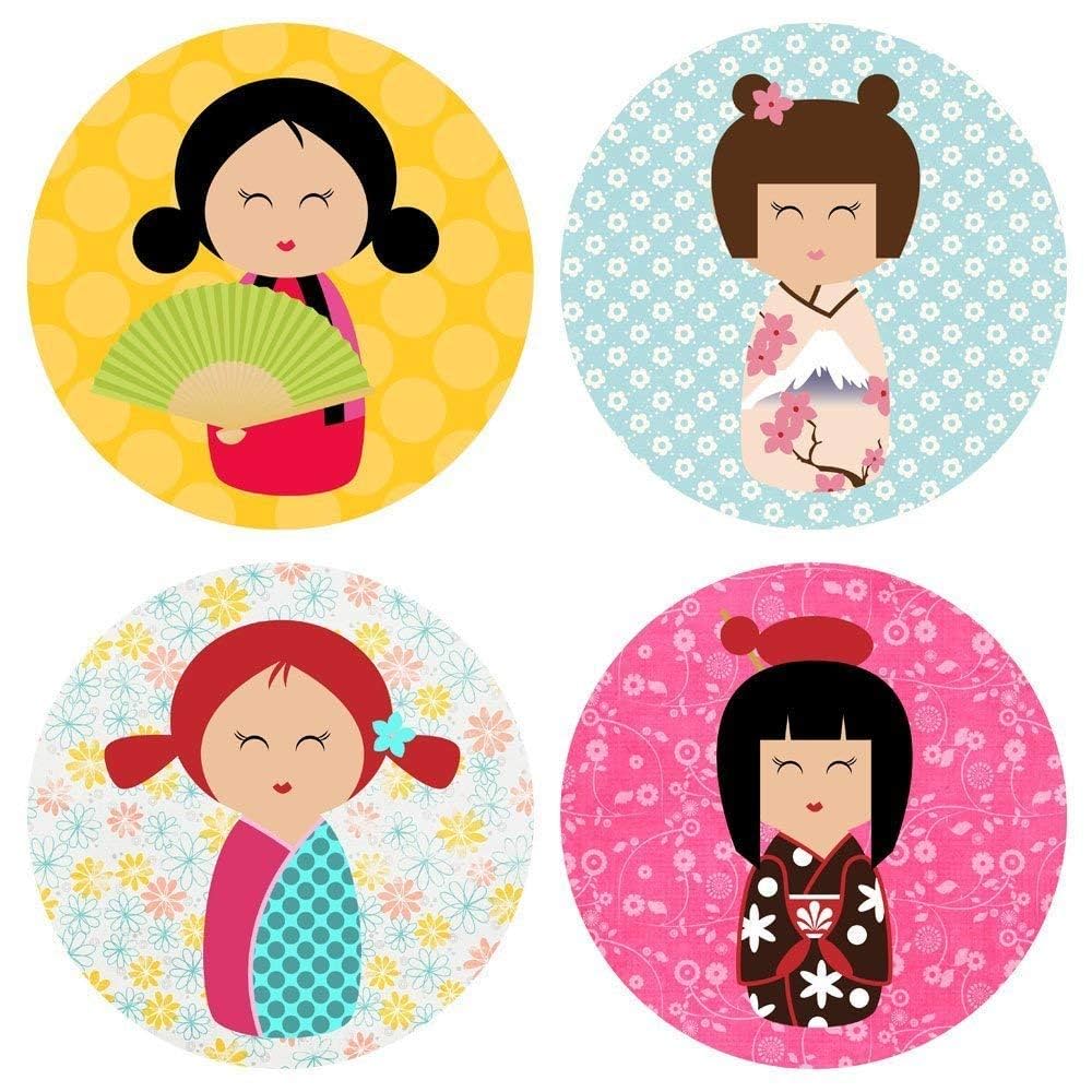 Amazon.com: Kokeshi Doll Girl in Kimono Sticker Labels by
