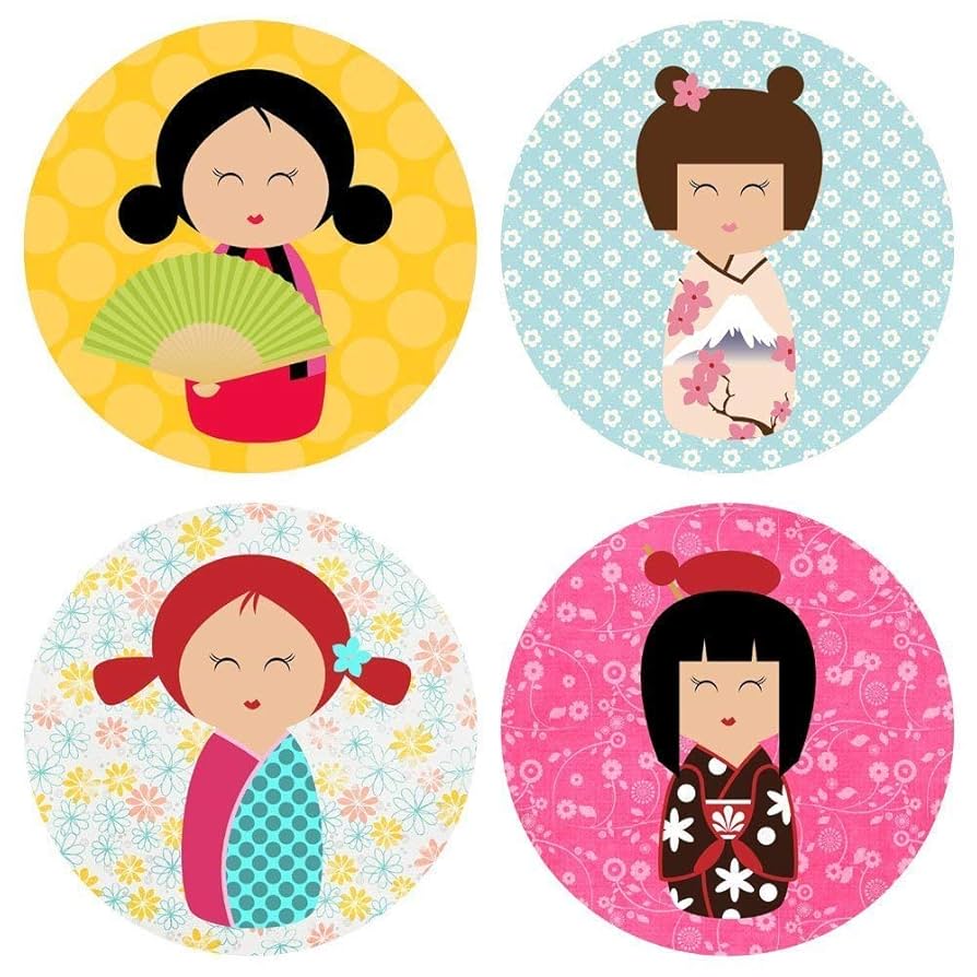 Amazon.com: Kokeshi Doll Girl in Kimono Sticker Labels by
