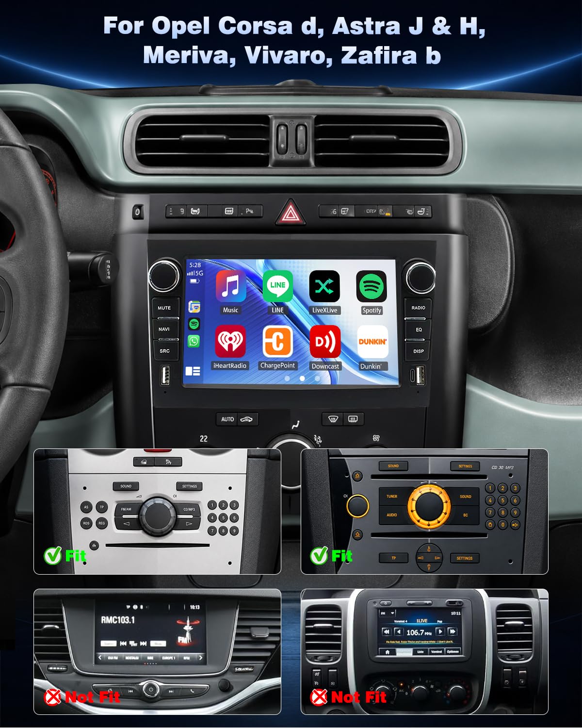 JAWSEU 4+64GB Autoradio mit Bildschirm Bluetooth für Opel Corsa d, Astra J & H, Meriva, Vivaro, Zafira b 2DIN 7 Zoll Auto Radio Unterstützt DAB+ Navi WLAN 5G FM HiFi Carplay Android Auto Android 15