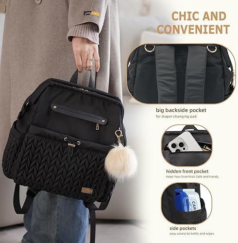 Miniatura 5 de Amanda Lightweigt - Mochila para pañales para mamá, bolsa de bebé esencial de viaje de gran apertura, bolsa de pañales multifunción con cambiador,