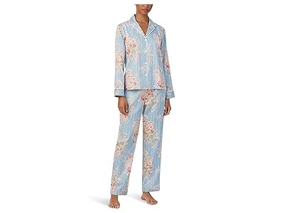 Lauren Ralph Lauren Woven Long Sleeve Notch Long Pj Set Women