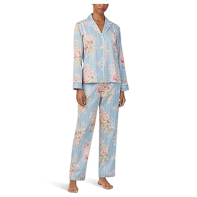 Lauren Ralph Lauren Woven Long Sleeve Notch Long Pj Set Women