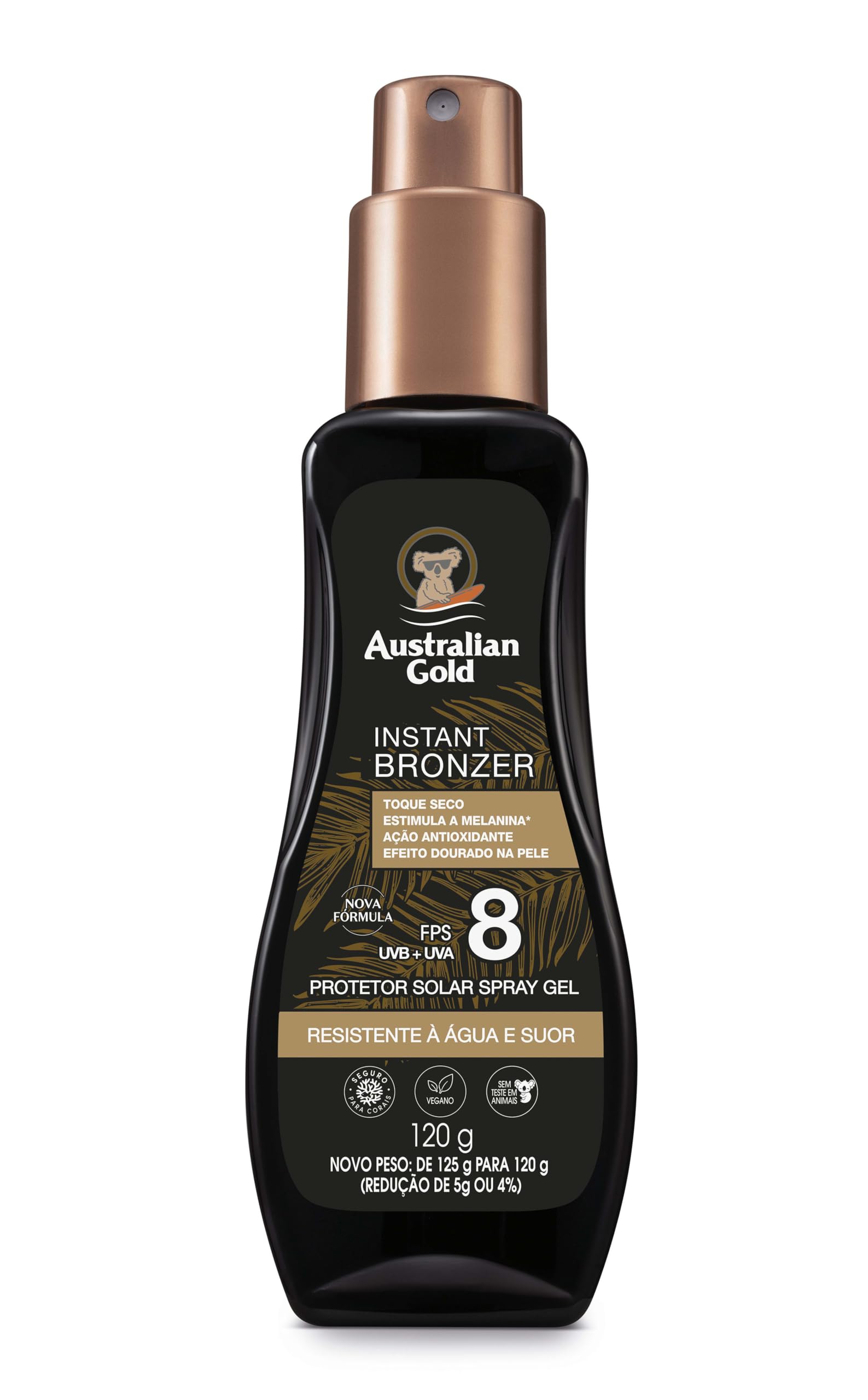 Australian Gold Protetor Solar Corporal Spray Gel FPS 8 Instant Bronzer 120g