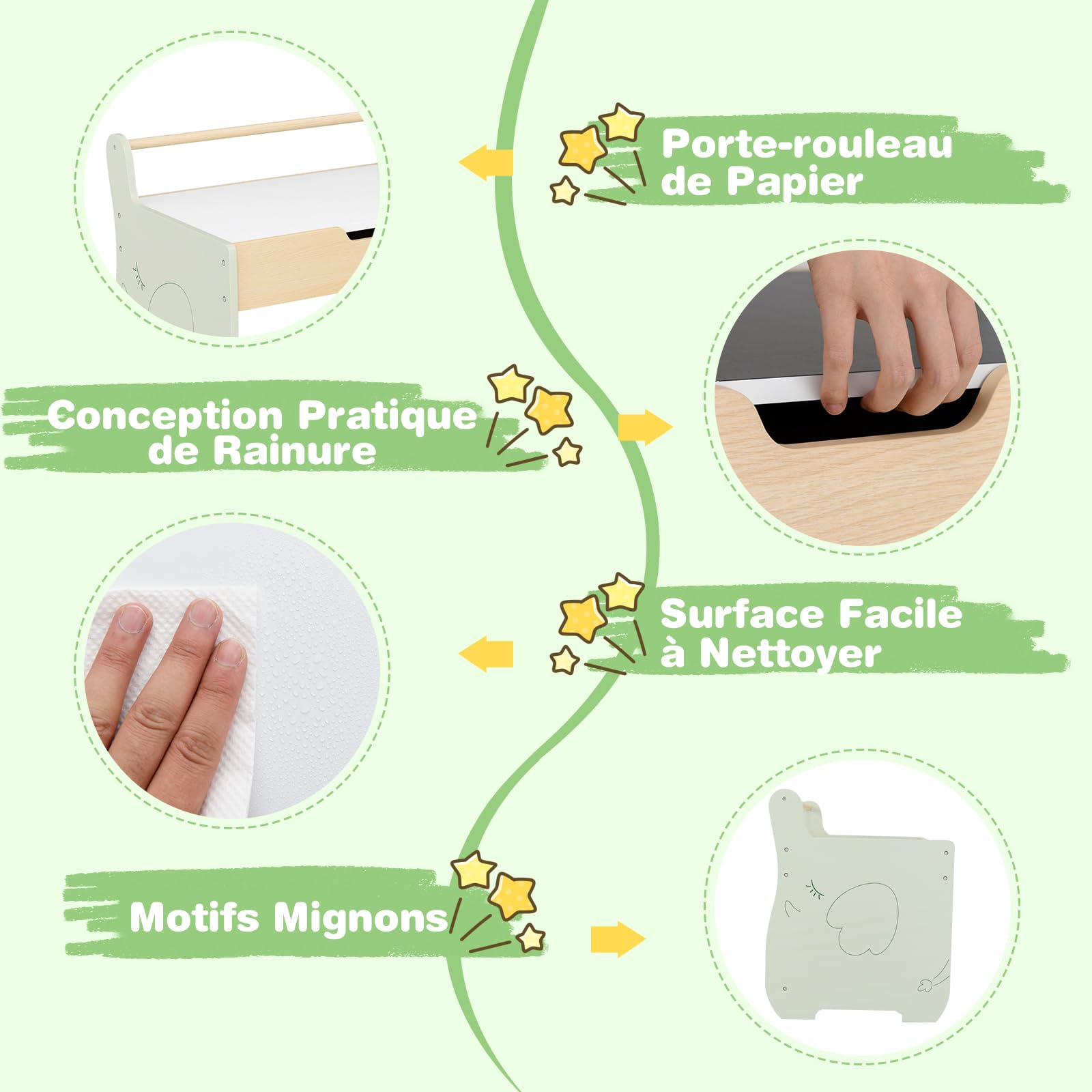 GOPLUS Table Enfant avec Chaise, 3 en 1 Bureau Enfant en Bois avec Rangement, Tableau Reversible Blanc/Noir, Porte-Rouleau de Papier, Petite Table d'Activités pour Dessiner Manger Etudier (Vert)