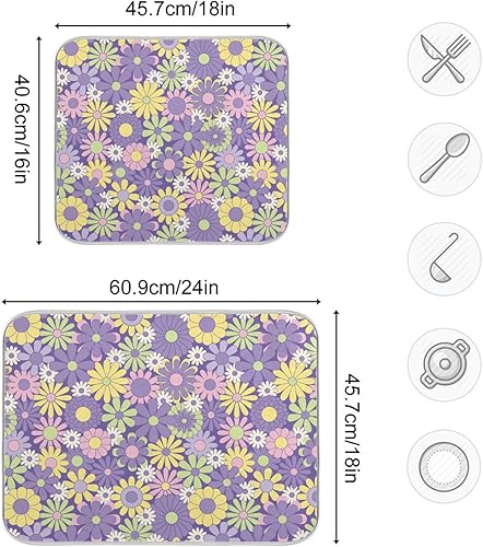 Miniatura 2 de Colorful Flowers Painting Dish Mat Washnable Absorbent Kitchen Countertop Decor Countertop Protector Heat Resistant Tapete Para Cocina 16'' x 18''