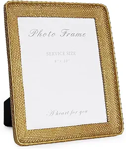 8x10 Picture Frame Gold, Vintage Gold Frames Rattan Textured Hand-Crafted Resin Photo Frame with Glass Front for Tabletop Display & Wall Display, Retro Design Home Decor