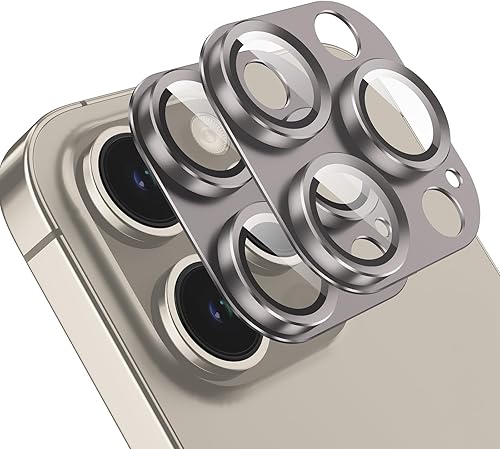 Jeluse Paquete de 2 protectores de lente de cámara para iPhone 15 ProiPhone 15 Pro Max, protección contra caídas cubierta de vidrio templado 9H,