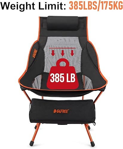 Miniatura 6 de G4Free Silla de camping plegable silla de campamento ligera de respaldo alto con almohada extraíble bolsillo lateral y bolsa de transporte compacta