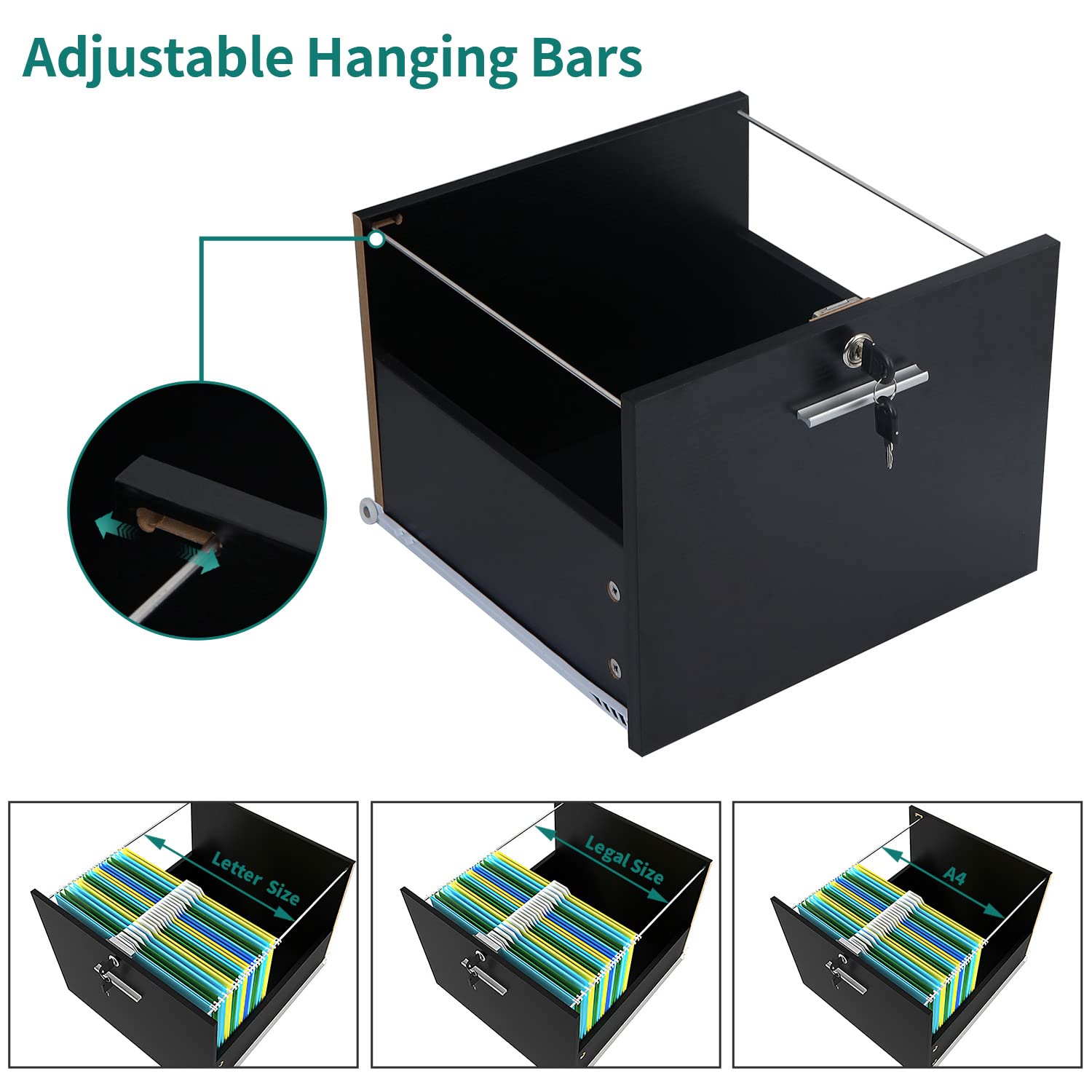 YITAHOME Archivador móvil con 3 cajones con Cerradura, archivador Lateral de Madera para Oficina en casa, gabinete de Almacenamiento para Documentos tamaño Carta, Mesa de Soporte para Impresora con