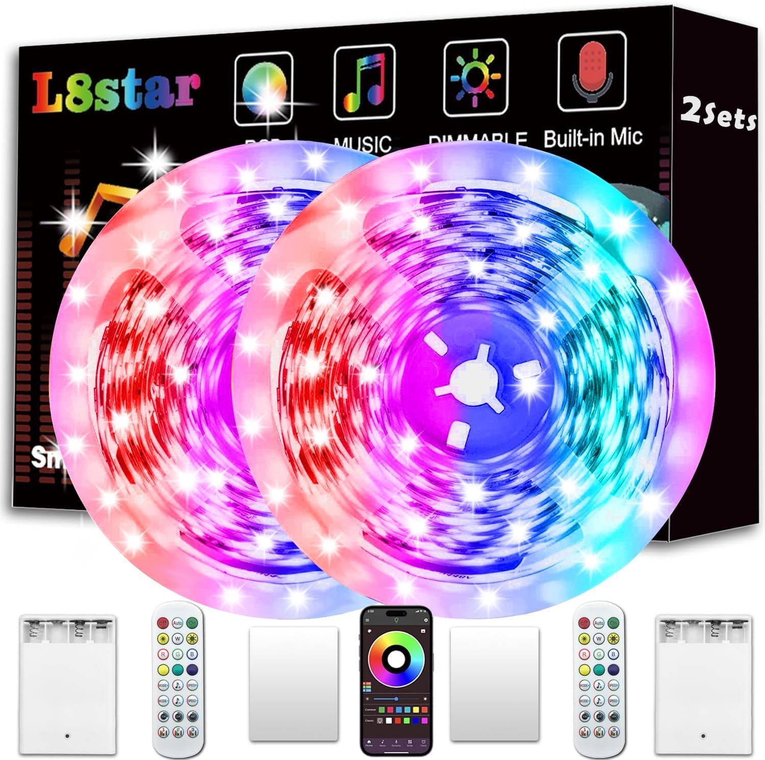 Tira de LED RGB alimentada por baterías 2x16.4 pies