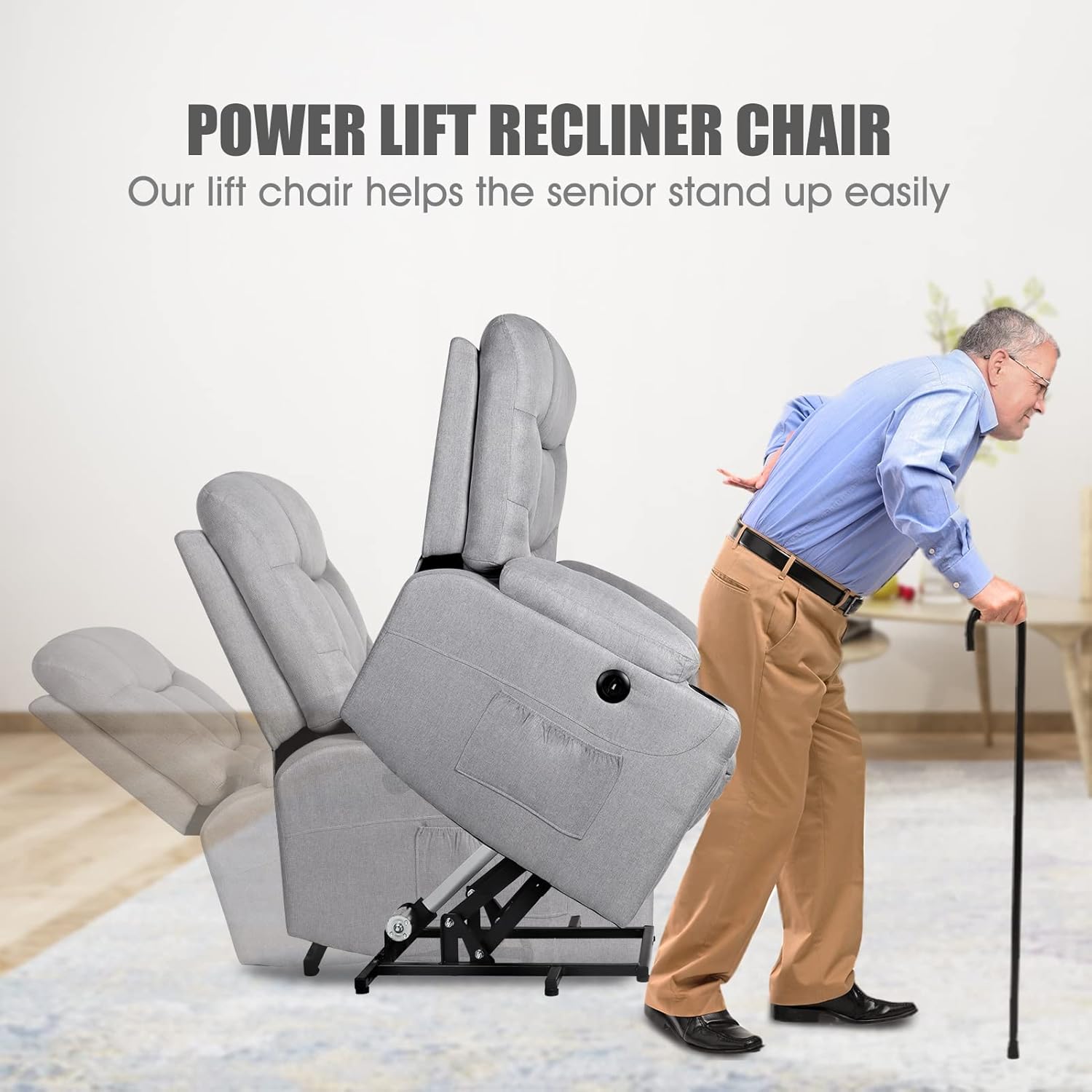 Chair with Heat Massage for Elderly Armchair Sofa with Side Pocket and Cup Holder Electric Recliner Power Lift Sofa