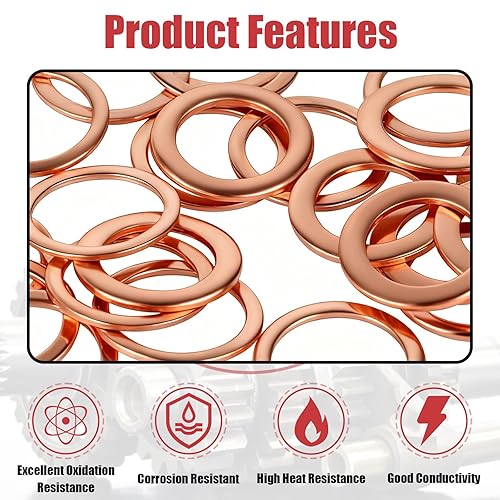 Miniatura 5 de Kit de surtido de 360 arandelas de cobre  10 tamaños de arandelas métricas de cobre aplastables M5 M6 M8 M10 M12 M14, arandelas planas de sellado