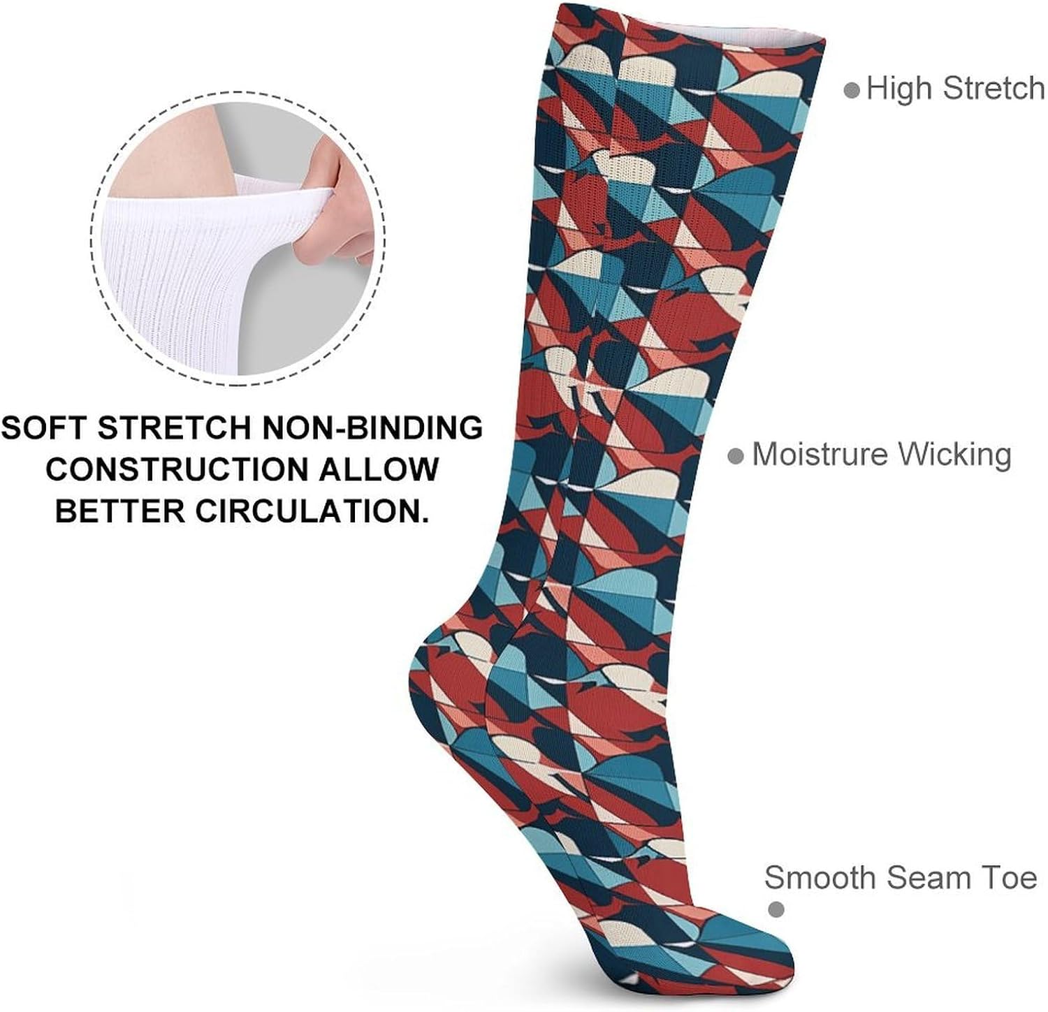 5 Pairs Knee High Socks Repeating Long Tube Boot Seamless Toe