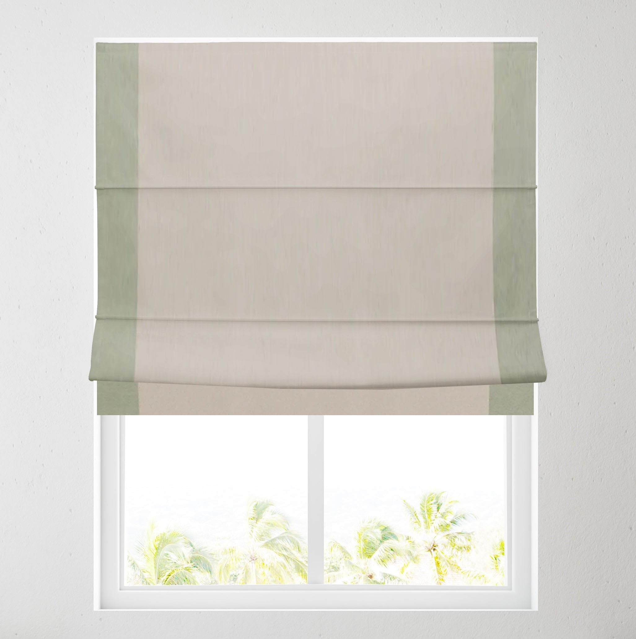 Barnes Blinds And Interiors Sage Soft Textured Ara Bordered Roman Blinds - Durable Fittings Easy Fit (Natural/ 183Cm)