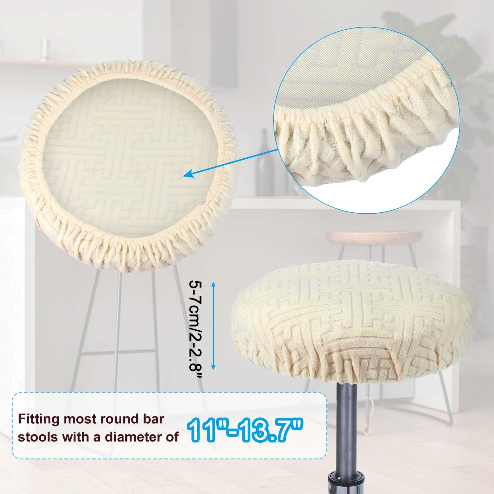 PATIKIL Elastischer Hockerbezug Rund (Durchmesser 28-35cm), 2 Stück Waschbarer Sitzkissenbezug für Hocker & Stühle, Dehnbarer Barhocker Schonbezug, Hellbeige