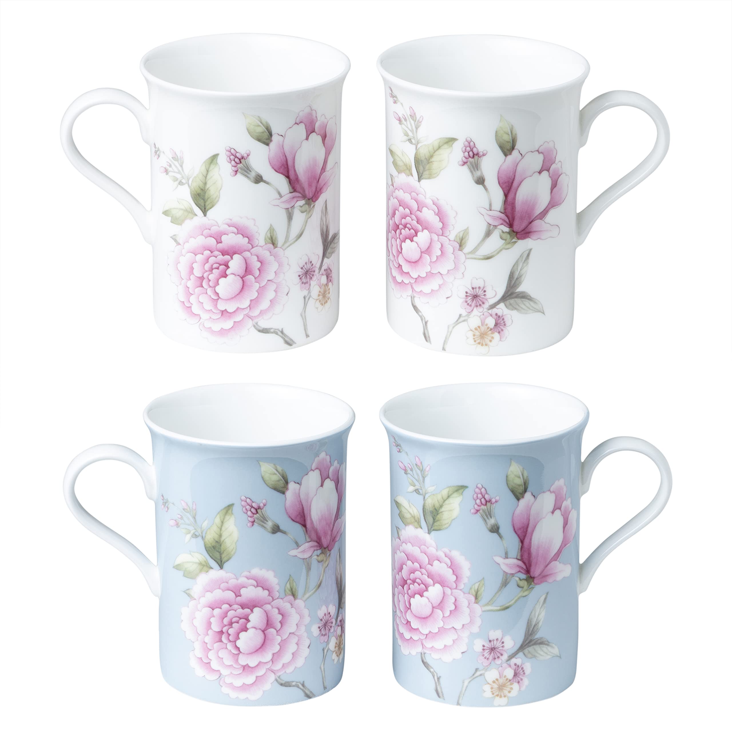 Gracie Bone China Assorted Designs Magnolia Can Mugs Set of 4