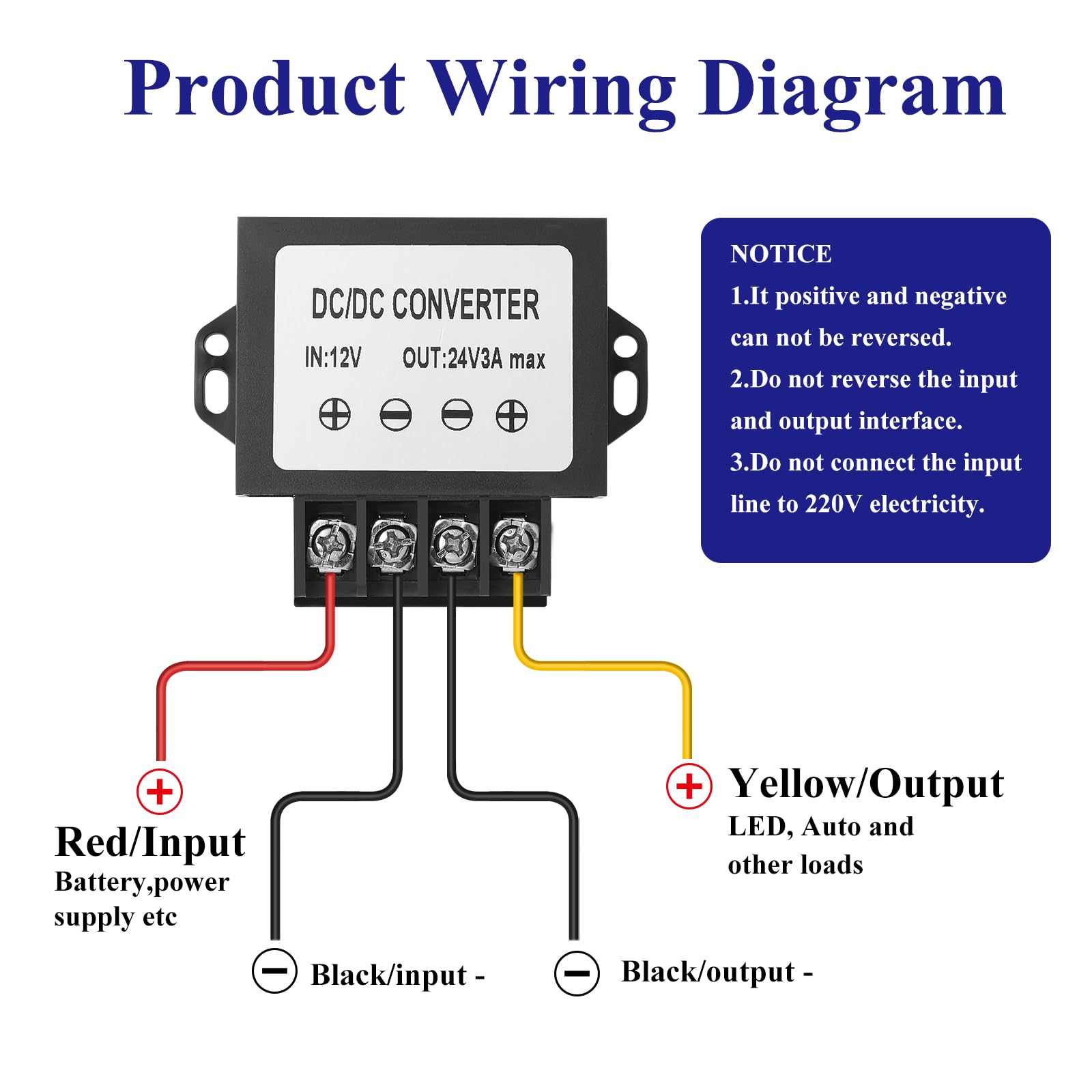 Convertitore di tensione da 12V CC a 24V, Trasformatori di potenza da 3A 72W Regolatore da 10V-22V Step-Up 24V Convertitore per display, strisce LED,ecc.