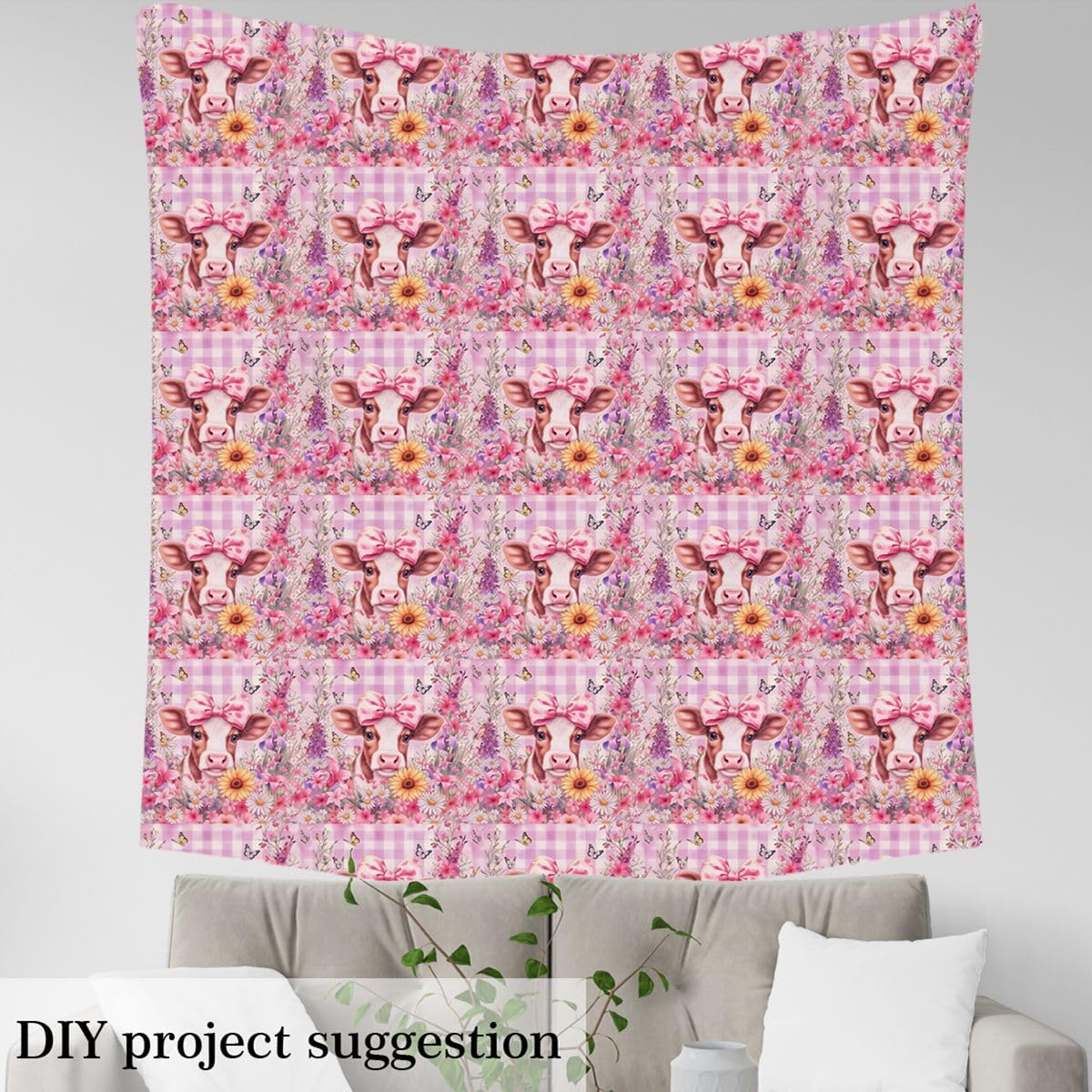 Homemissing Cute Highland Cow Tessuto 460x150cm Fiore Florale Stampa Tessuti Cartoon Animale Decorazione All ' Aperto Impermeabile Per Fai Da Te Cucina Artigianato Progetti Zoo Giardino Tema
