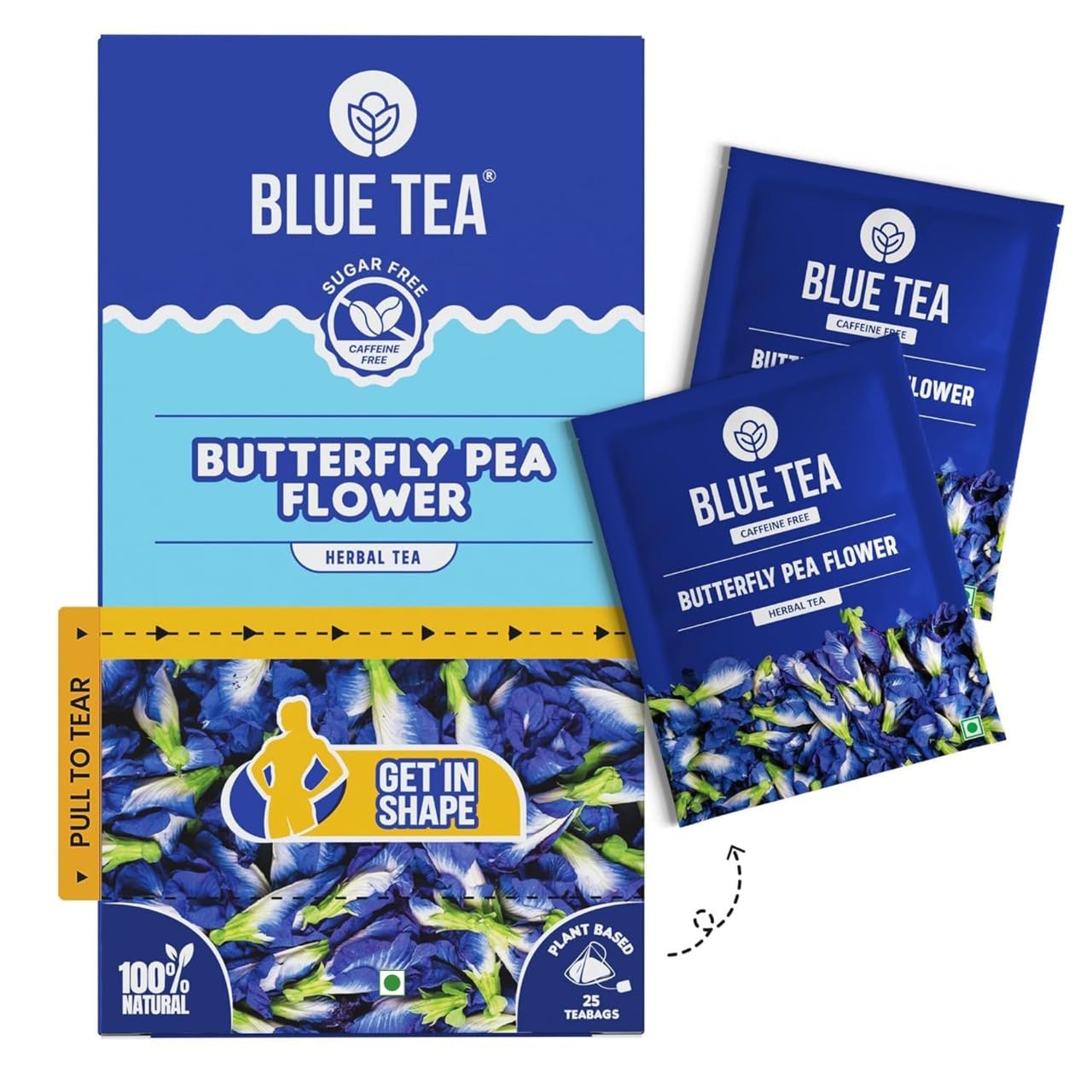 Butterfly Pea Flower Tea - 25 Tea Bags - Plant Based | Weight Management | Aparajita - Shankhpushpi | Caffeine Free - Herbal Tea | Single Tear Box | Easy Pull Sachets