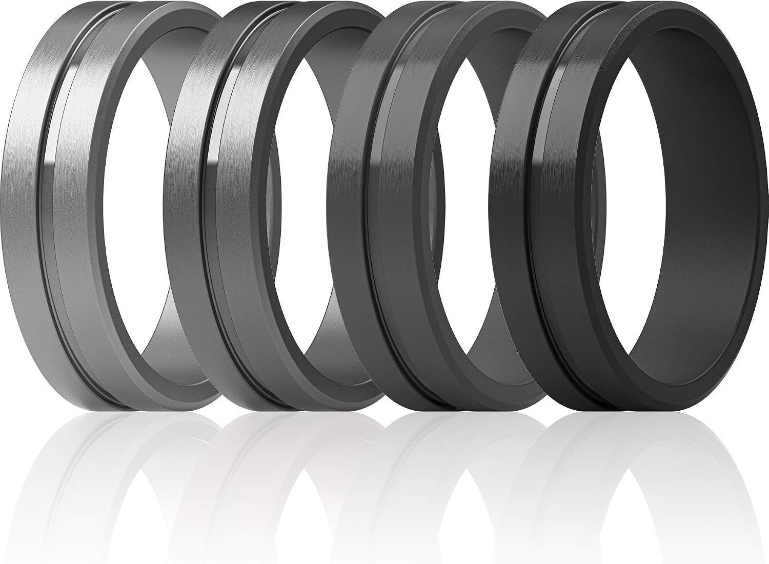 ThunderFit Silicone Wedding Rings For Men, Beveled Brushed Top Edges 6.35mm Wide 2mm Thick - 1/4/7 Variety Multipack