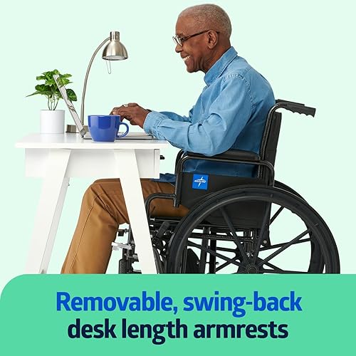 Miniatura 3 de Medline Silla de ruedas ligera para adultos con respaldo oscilante, brazos de longitud de escritorio, reposabrazos elevadores de piernas asiento de