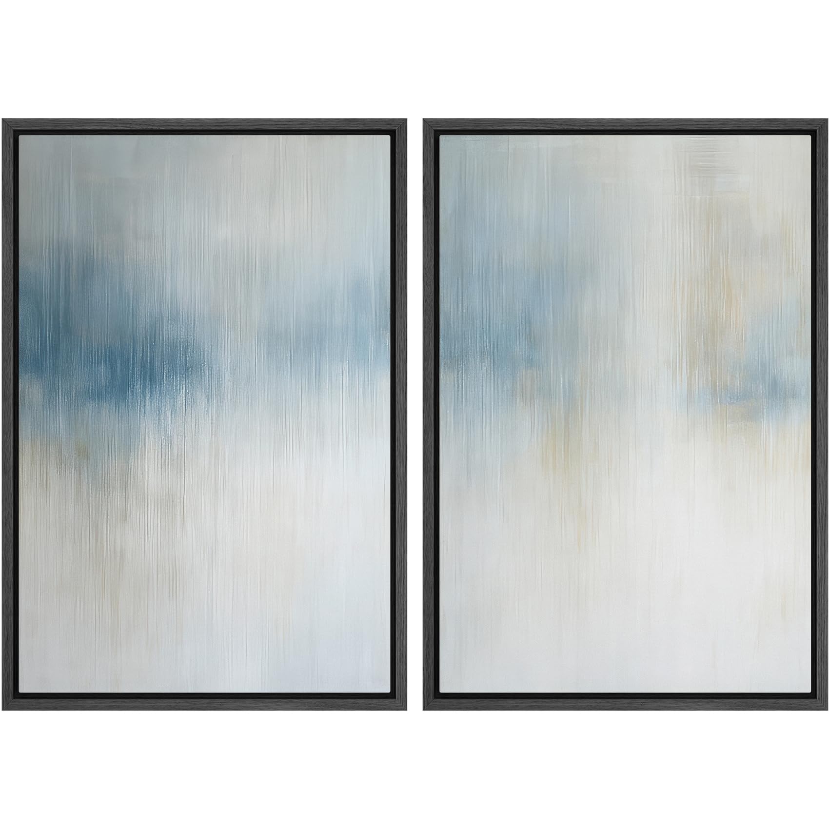 SIGNFORD Framed Canvas Print Wall Art Set Soft Hydrangea Pair Light Blue Florals with Green Leaves Illustration Modern Art Decorative Nordic Nature for Living Room, Bedroom, Office - 24"x36"x2 White — view 62
