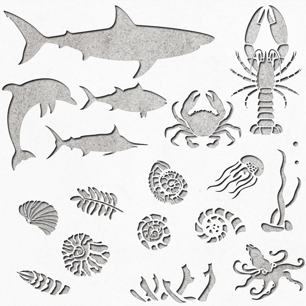 17 pcs Sea Creature Life Stencils for Painting Wall Tile Fabric Wood Art&Craft Supplies, Reusable