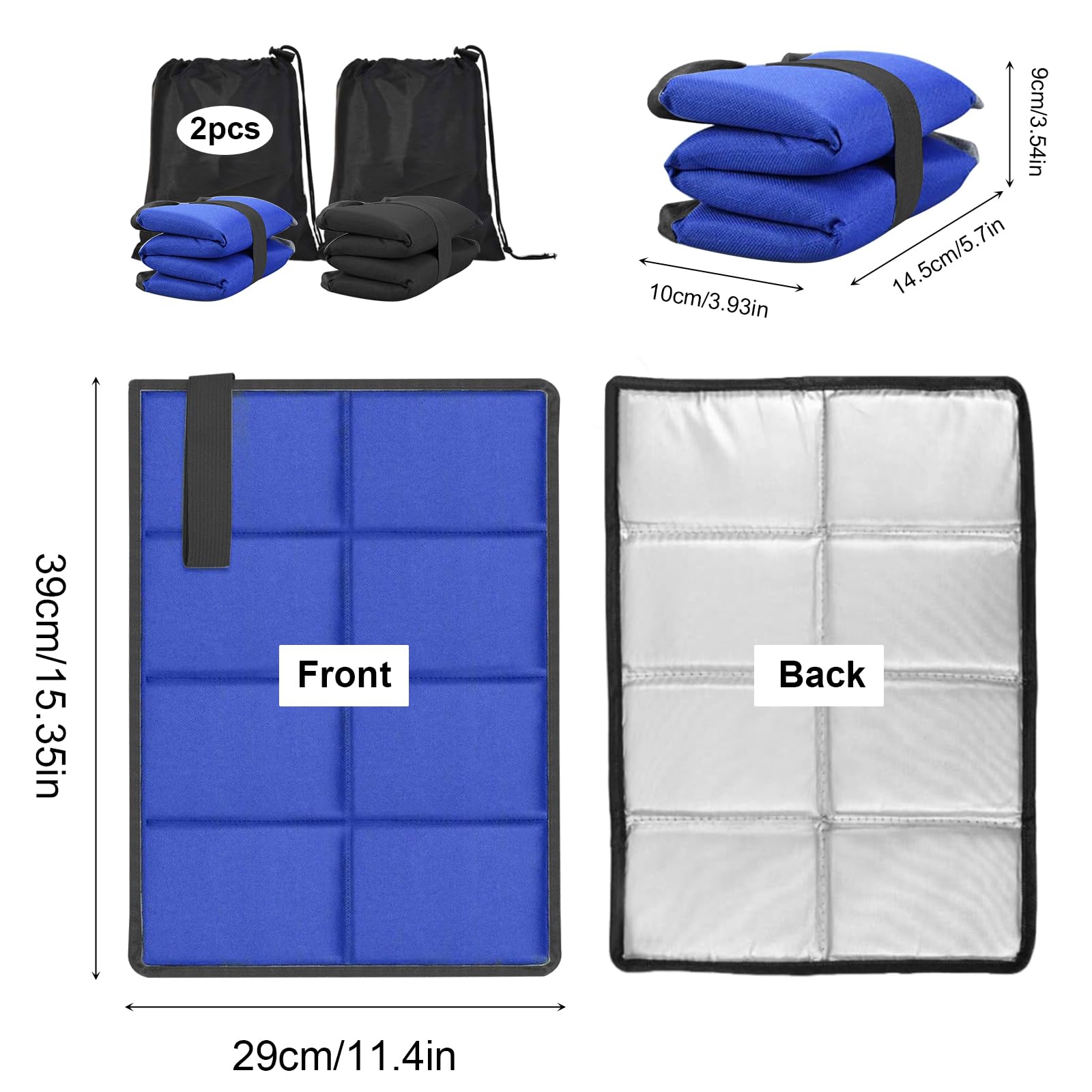 Lot De 2 Coussiets Assis Extérieur Pliables – Imperméables, Isolants, Avec Sacs De Rangement