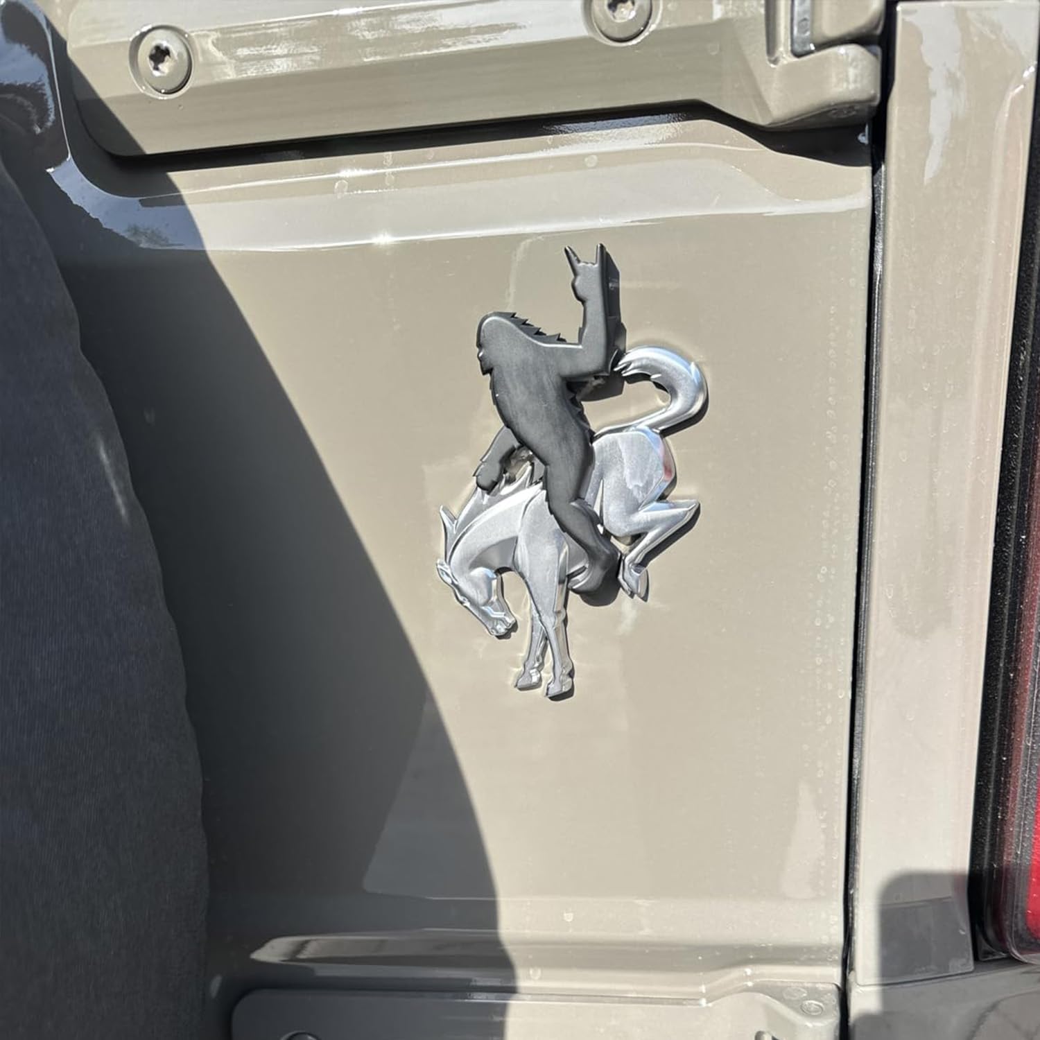 Add-A-Saquatch to Your Bronco,3D Tailgate Emblem Overlay for SUV - Universal Fit 3"x4" Raised Design, Black Automotive Decor with Tape (Rock Hand, Black)