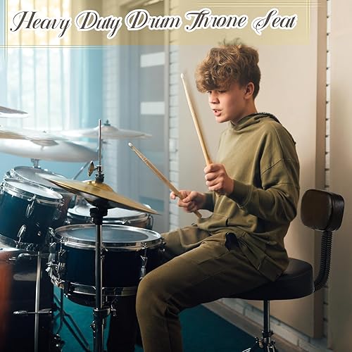 Miniatura 2 de Sintuff Trono de tambor con respaldo, taburete de tambor acolchado de 4 pulgadas, asiento de batería hidráulica ajustable, silla de guitarra estilo