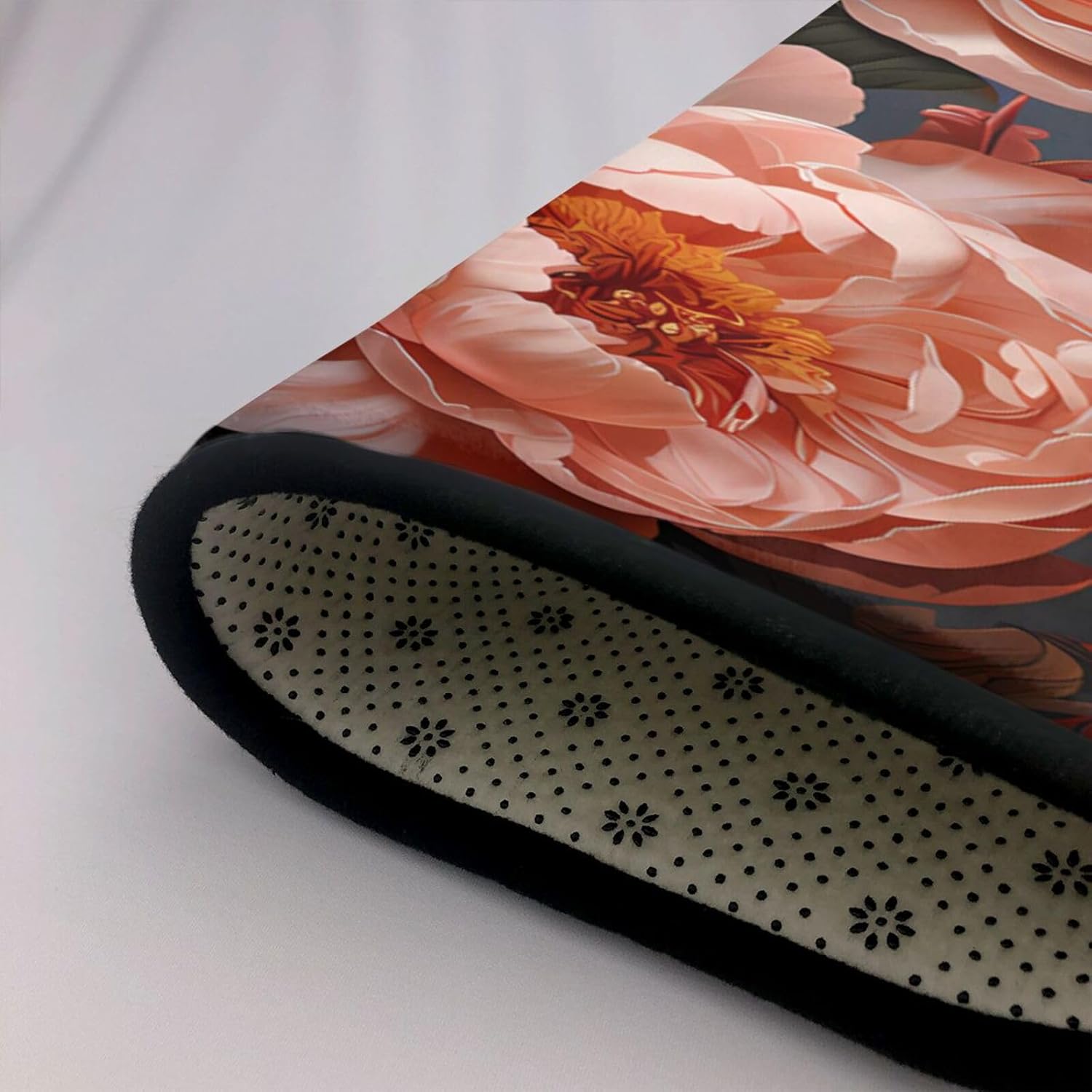 Bright White Peonies Printed Floor mat 80x58 inches, Non-Slip Decorative Carpet for Bedroom and Living Room