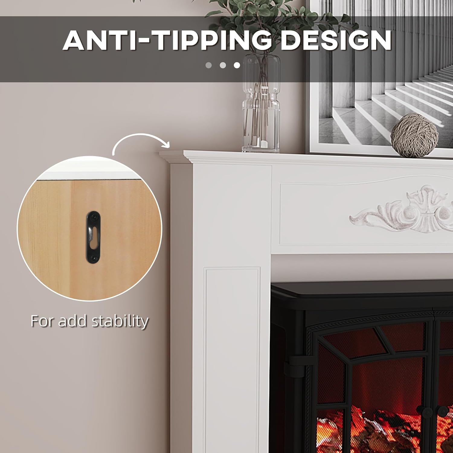 HOMCOM Modern Fireplace Mantel, Freestanding Fireplace Surround with Leg for Electric Fireplaces, 44.7" W x 40" H, White