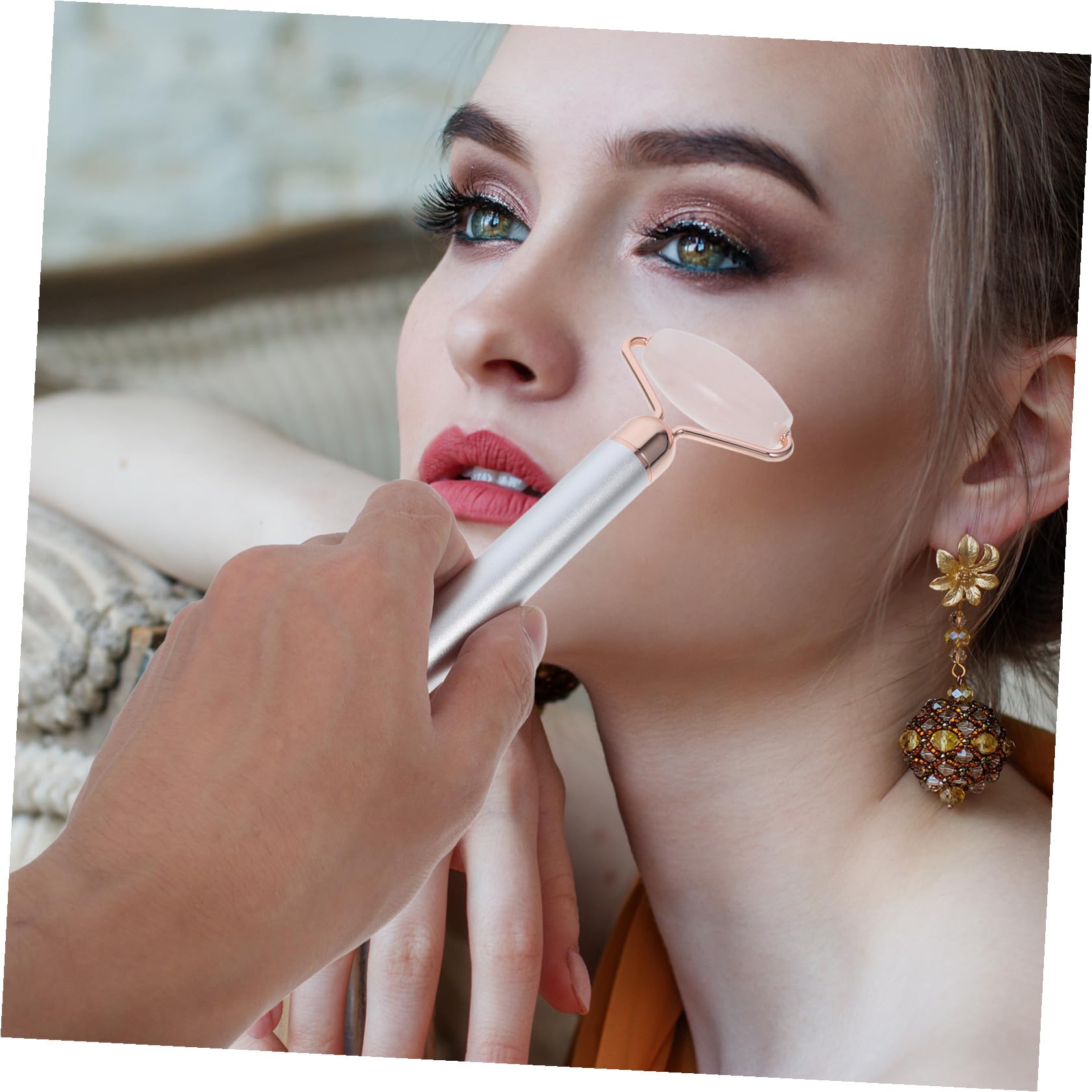 POPETPOP 3 In 1 Jade Gesichtsroller Massagegerät mit Natürlichem Rosenquarz und Elektrischem Aufsatz für Gesichtsmassage Hautpflege und Anti Aging bei Täglicher Anwendung