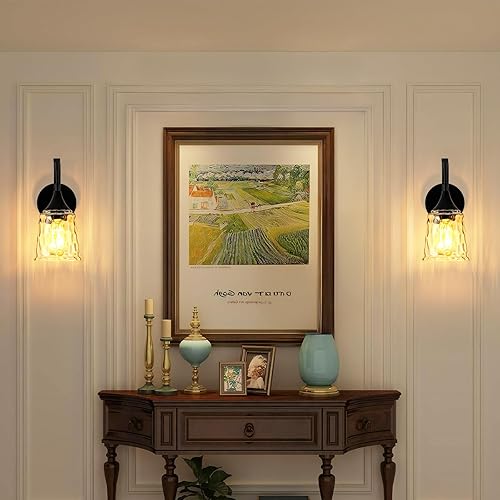 Miniatura 7 de Aplique de pared negro, moderno aplique de pared de baño con pantalla de vidrio transparente, accesorios de iluminación de tocador de granja para