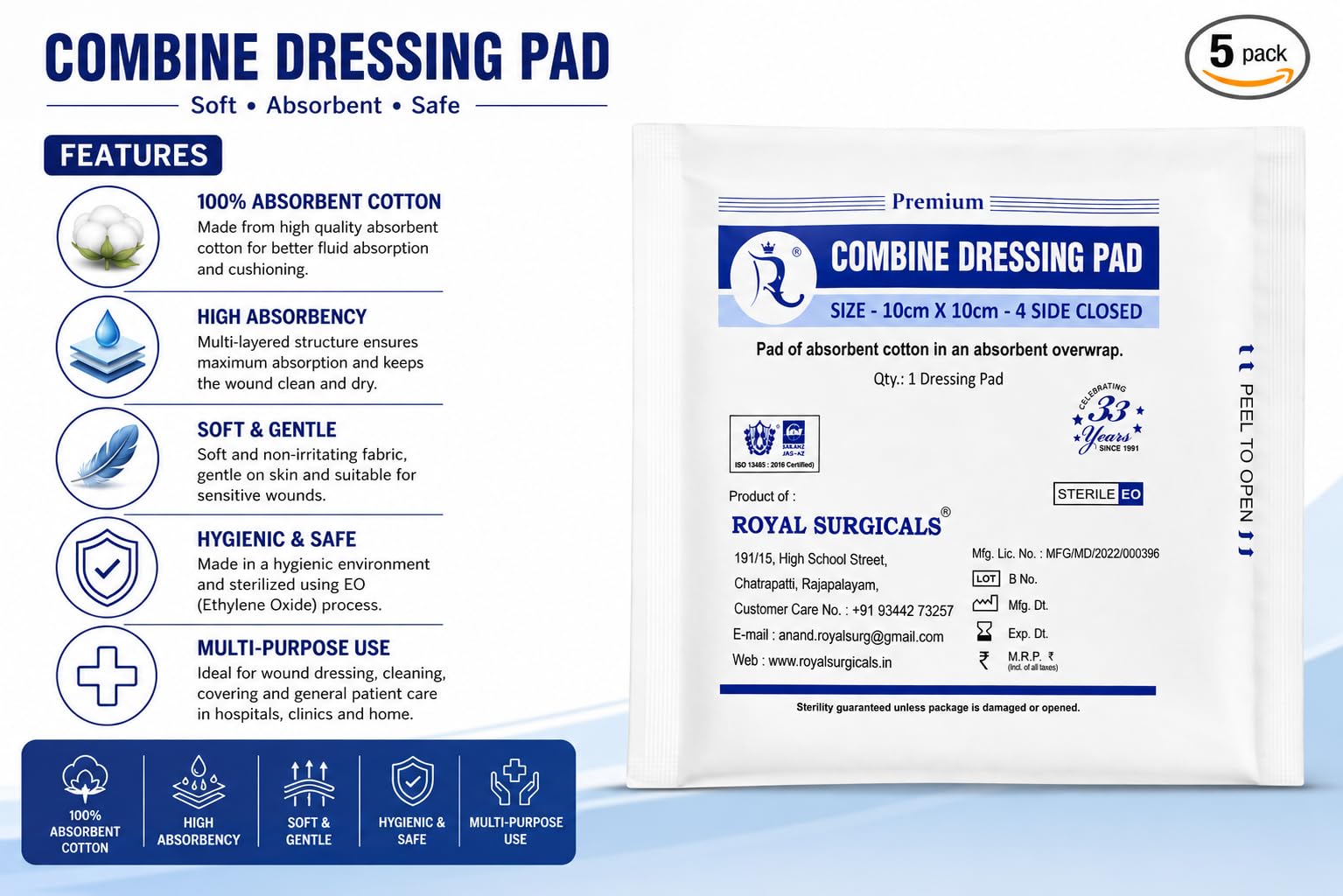 Dressing pad 10cm x 10cm (4 side closing) (25) — Amazon image 5