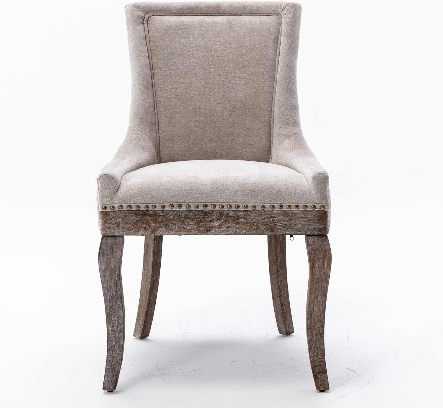 Merax Dining Chair Sets of 2, Ultra Side Dining Chair, Thickened Fabric Chairs with neutrally Toned Solid Wood Legs & Bronze Nail Head, Beige+Antique Wood
