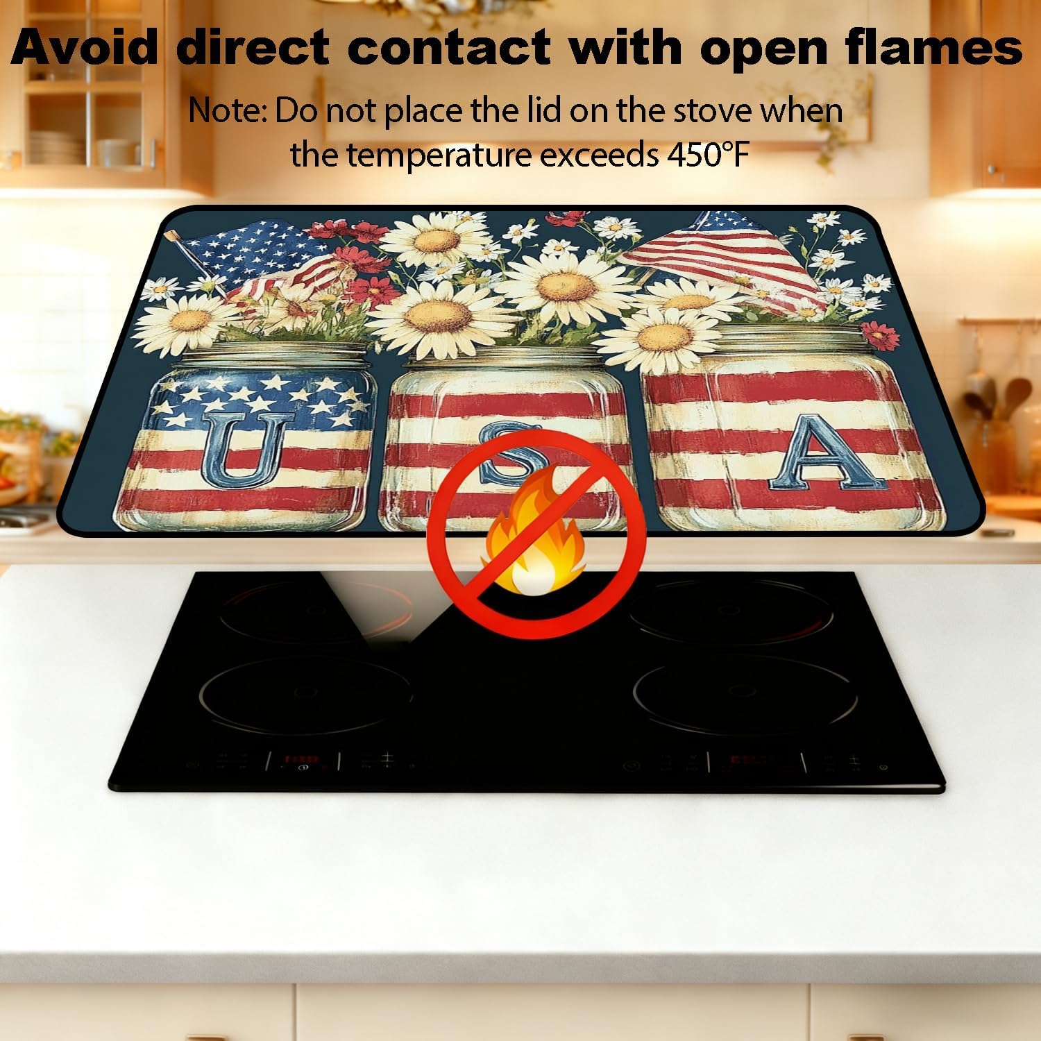 Patriotic Electric Stove Top Cover, Heat Resistant Glass Cooktop Protector for Kitchen Ceramic Countertops, Multiuse Stove Cover and Dish Drying Mat