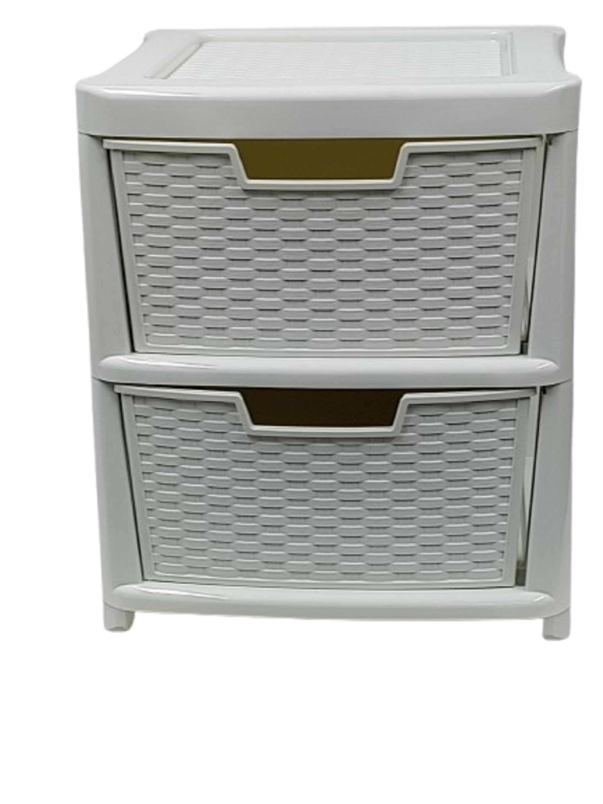 ELMORA'Z Large Storage Drawers Unit Rattan Effects Storage Solution Organizer Tower For Multipurpose Home Kitchen Office Laundry (Rattan Cream, 2 Tier)