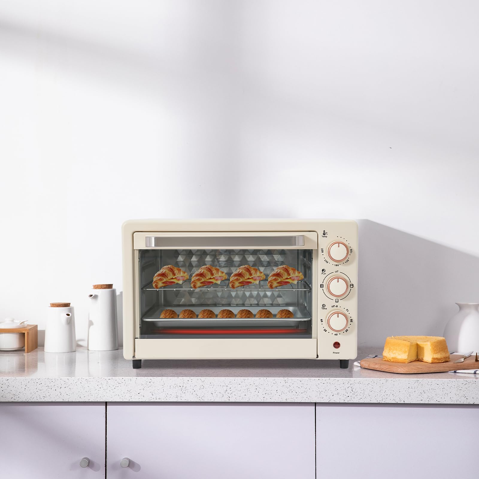 Mini forno da 22 l con convezione, forno elettrico, 1000 W, per presa, forno da tavolo con timer per pizza, pane, barbecue, compatto per cucina, campeggio, appartamento degli studenti