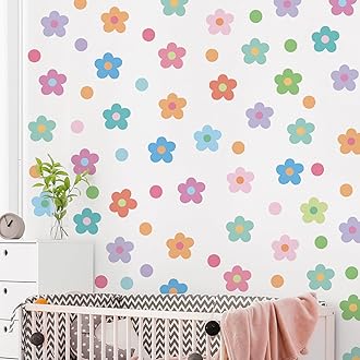 10 Sheets Daisy Wall Decals Colorful Flower Polka Dots Wall Stickers Boho Daisy Floral Vinyl DIY Removable Peel and Stick Wallpaper for Kids Girls Bedroom Nursery Classroom Home Decoration