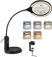 Nazano Lupe mit Licht und Ständer, 5 Beleuchtungsmodi, stufenlos, dimmbar, 2-in-1 Schreibtischlampe und Klemme, Lupenleuchte, 8-Fach beleuchtet, als Diamond Painting, Lupenlampe für Lesen, Hobby