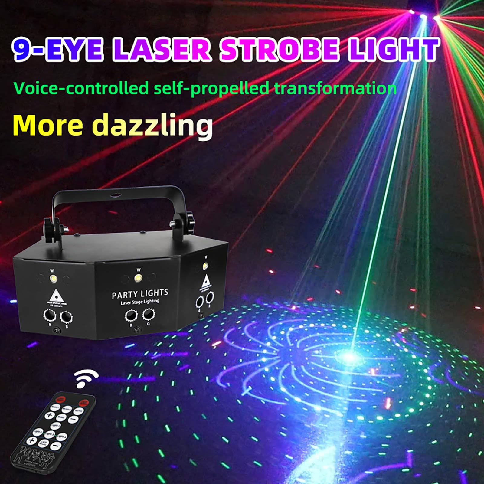 9 Eye RGB Proyector De Luz De Haz De Discoteca, Luz Estroboscópica Remota DMX, 4 Modos Ajustables, Luz De La Cabeza En Movimiento, para Accesorios para Fiestas