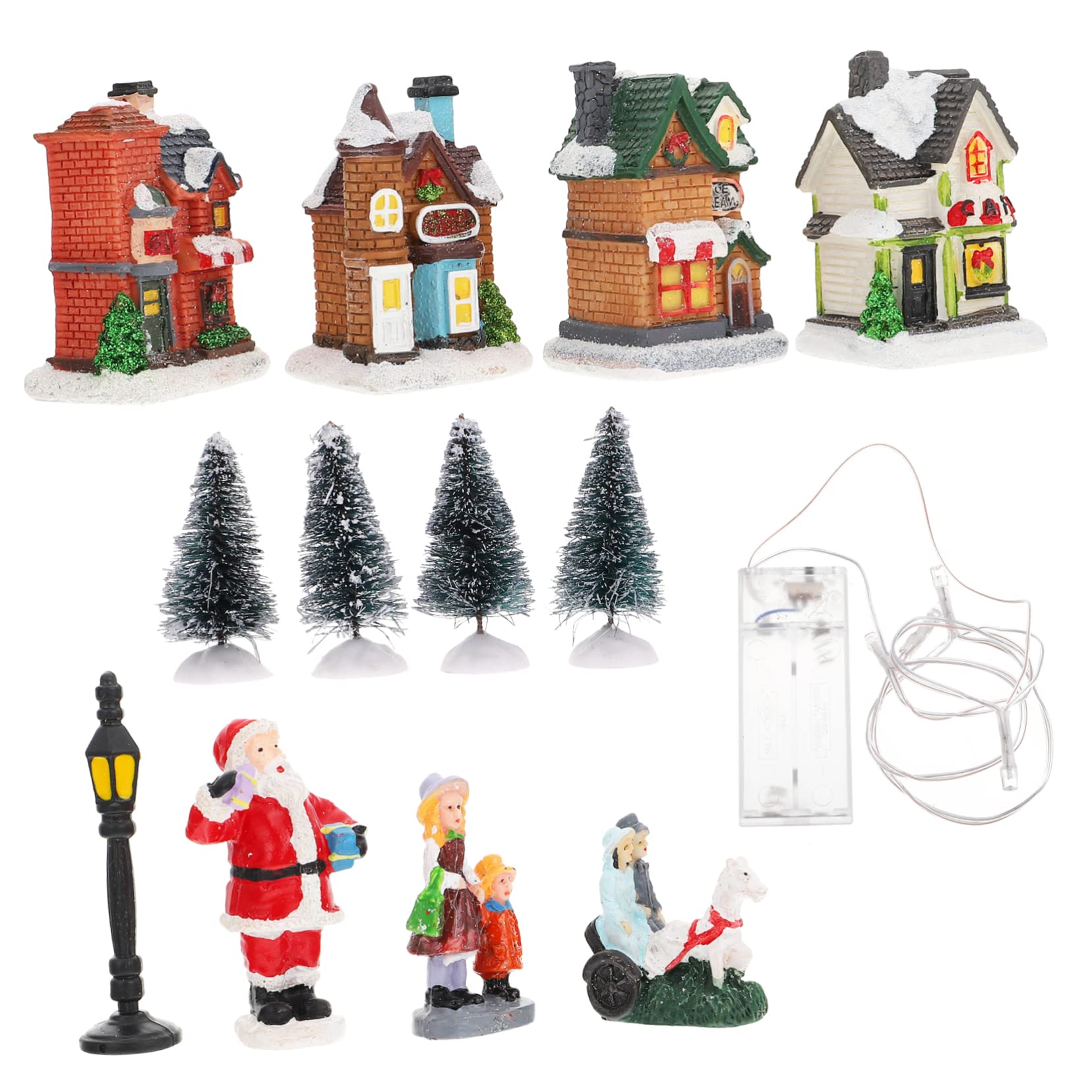 Veemoon 1 Juego Adornos De Casa Mini Casa De Resina De Navidad Decoración Navideña De Resina Estatuilla De Navidad En Miniatura Contenedor De Dulces De Navidad De Madera Luces De Navidad