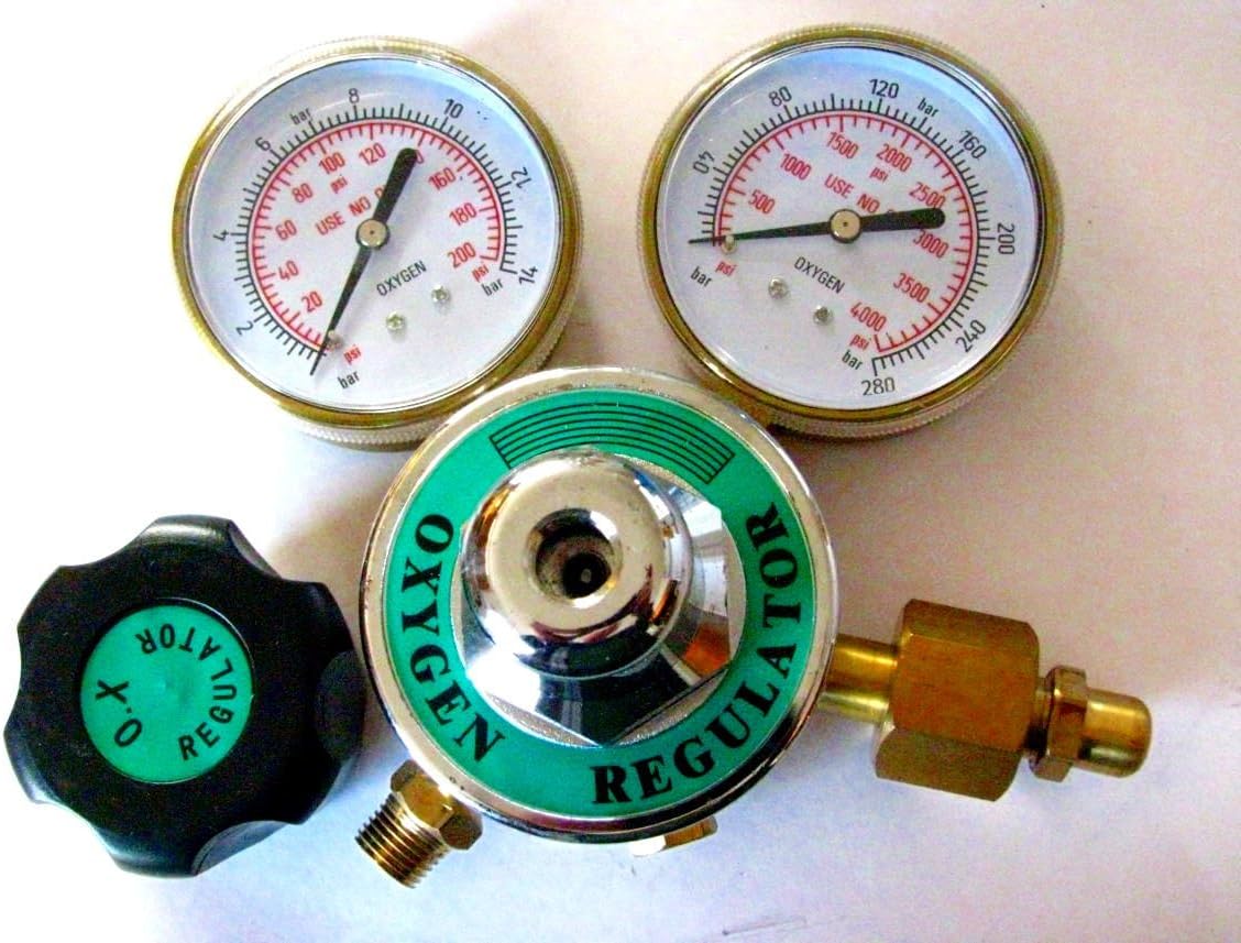 Lampwork, Beadmaking (or Welding) Heavy Duty Oxygen Regulator 3" Gauges