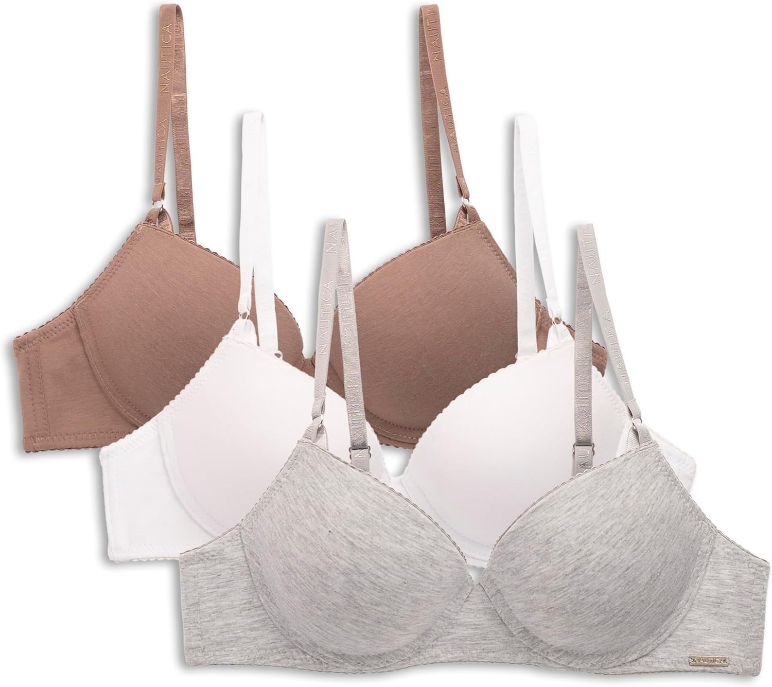 NAUTICA Women's 3-Pack Bras Cotton Blend Light Lift Everyday T-Shirt Bra Set