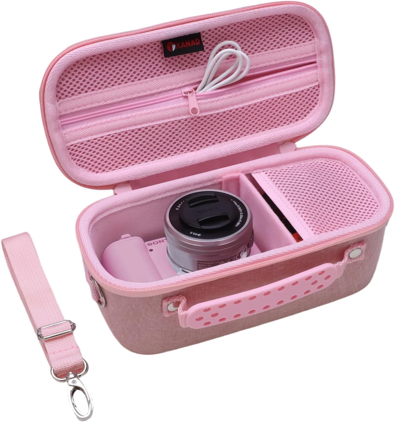 XANAD Hard Case for Sony Alpha ZV-E10,ZV-E10 II or Sony Alpha 6400,6100,6700,6600,6000,RX100 VII Lens Mirrorless Camera,with Shoulder Strap(Pink)