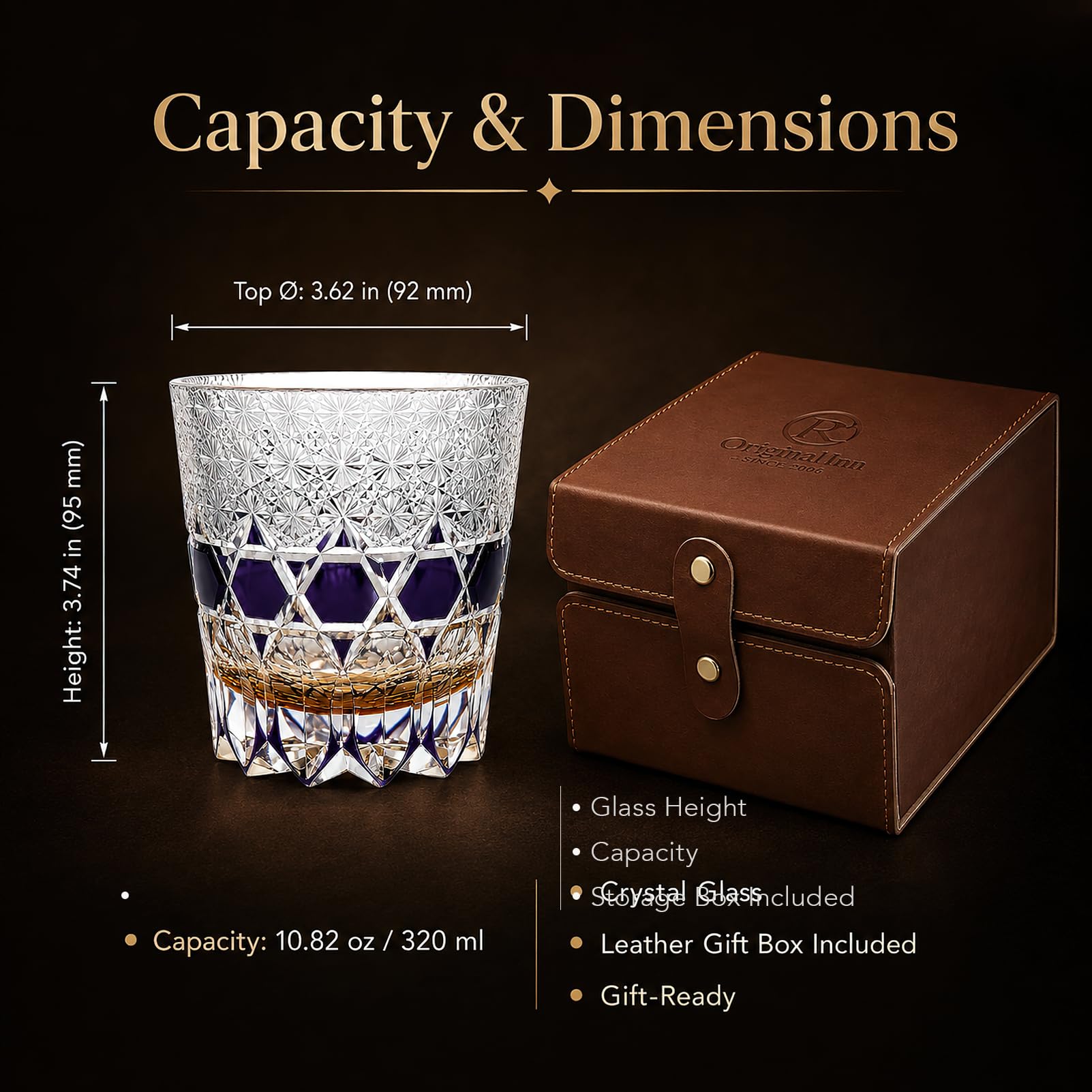 Vaso Whisky Japones Edo Kiriko Kiku Tsunagi - Vaso Degustacion Regalo Hombre para Bourbon - Vidrio Premium (Caja Regalo, 250ml)
