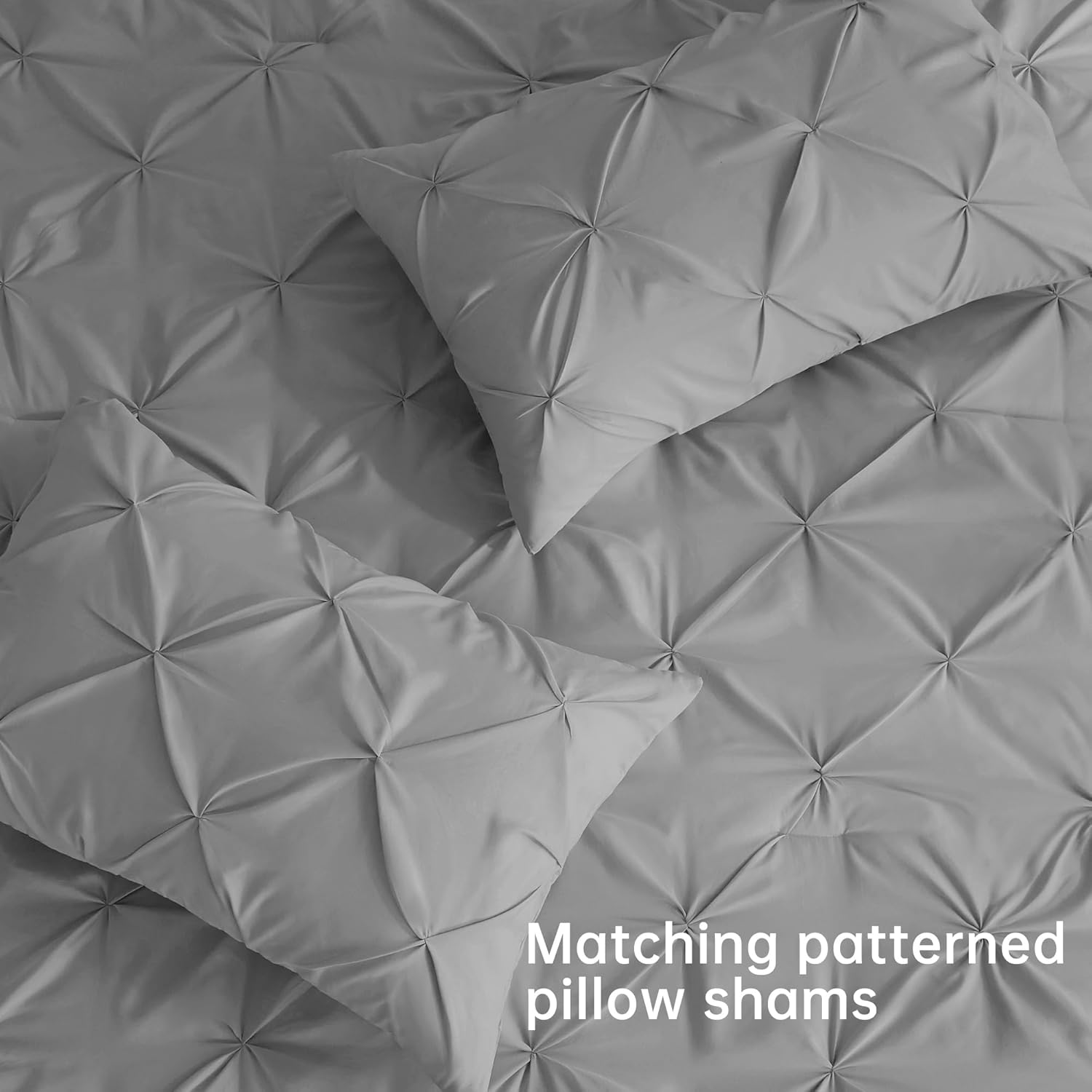 BOLINLIVING Queen Comforter Set, 7 Pieces Boho Pintuck Bed in A Bag, Pleat Pinch Comforters for All Seasons, Comforter Set with Flat Sheet, Fitted Sheet, Pillowcases & Sham, Grey - Image 7