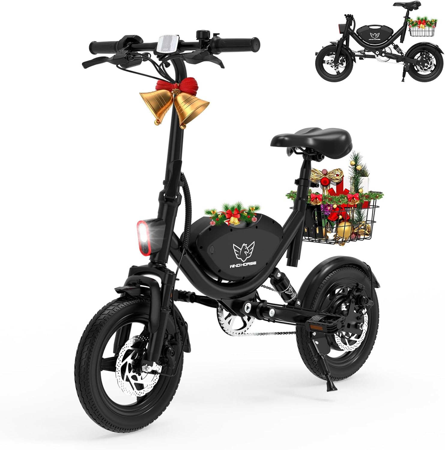 Sehomy Folding Electric Bike til voksne, 330 lbs kapacitet, 710W motor, 22 mph, 14" foldbar, 36V batteri, 35 miles rækkevidde