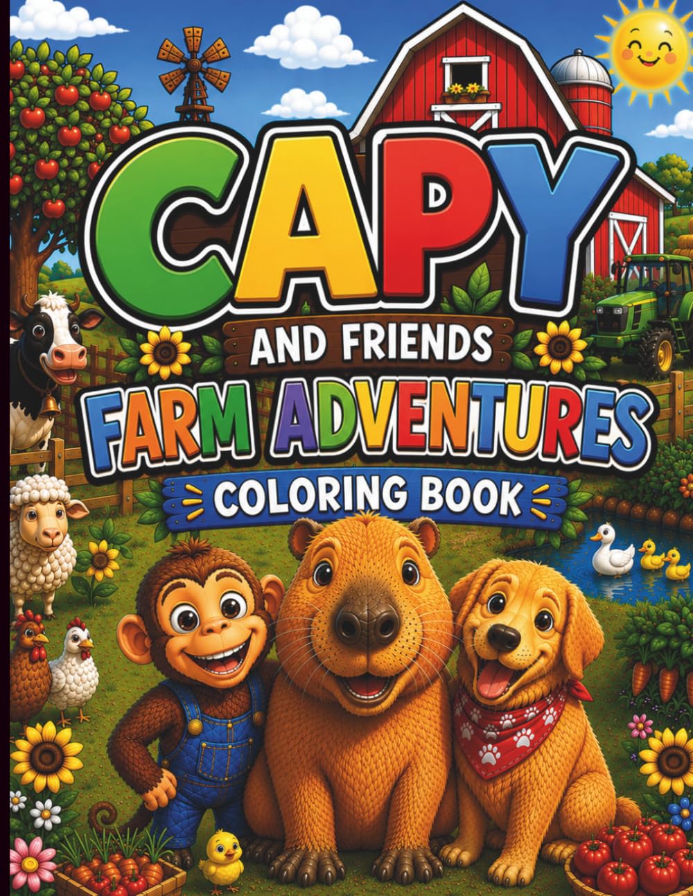 Capy and Friends Farm Adventures: 40 Fun Farm Coloring Pages with Capy, Monkey, Dog and Cute Farm Animals